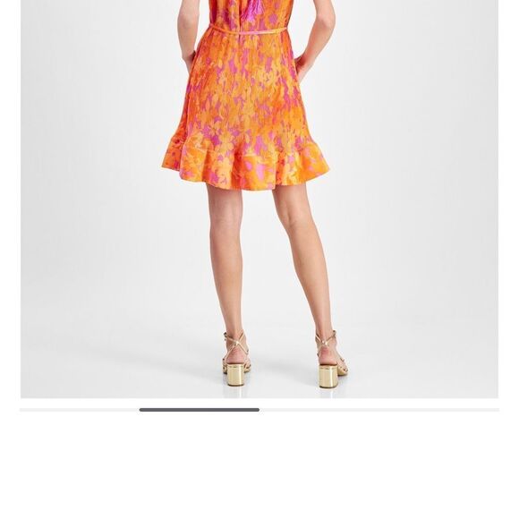 Vibrant Orange and Pink Halter Dress - Picture 3 of 9